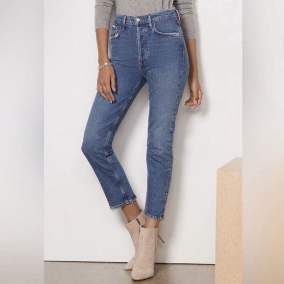 Agolde Riley High Rise Straight Silence Blue Jeans, Women’s Size 26 - Picture 1 of 8